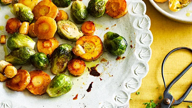 Glazed parsnips and brussels sprouts