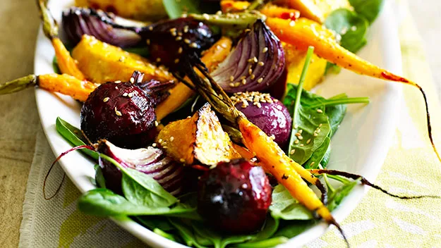 Root vegetable salad sprinkled with sesame seeds recipe