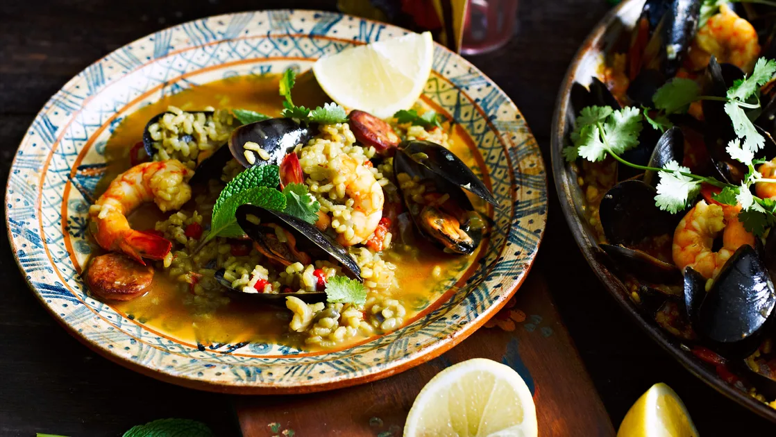 Chorizo seafood paella recipe