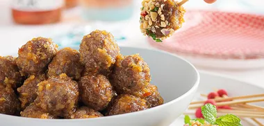 Pork satay balls with crushed chilli