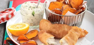 Beer batter fish with tartare sauce and kumara chips