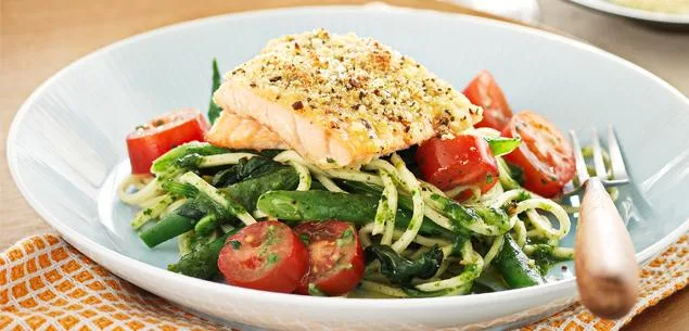 Baked salmon and herb pasta