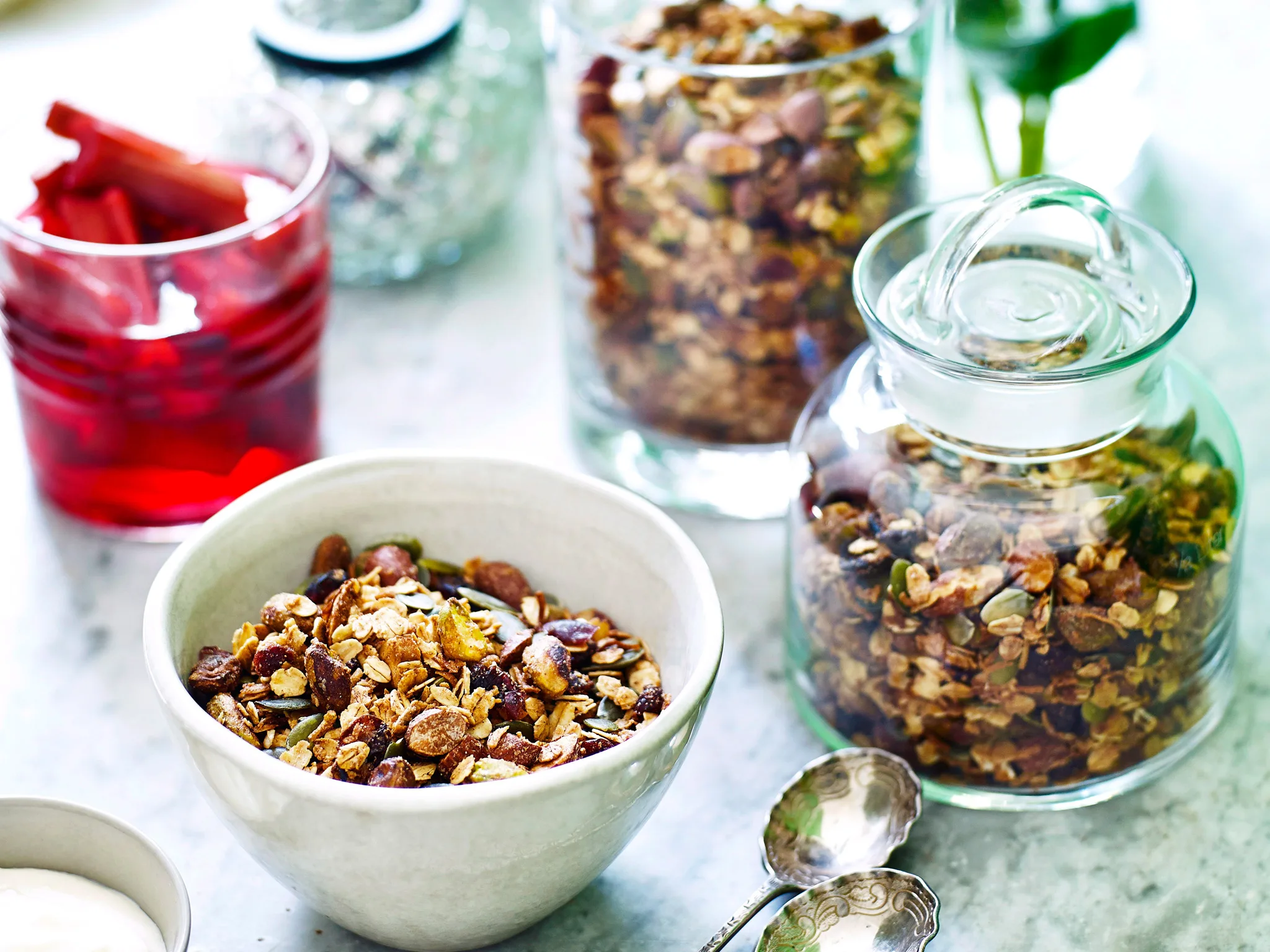 Maple syrup granola with yoghurt & rhubarb