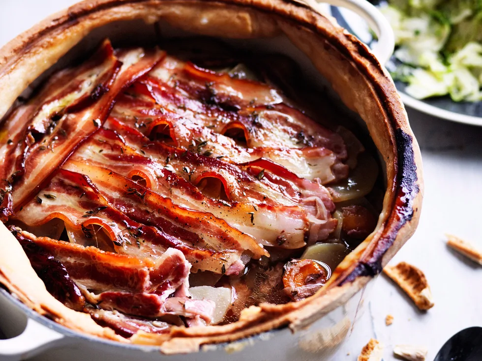 Baeckeoffe stew with Brussels sprout salad