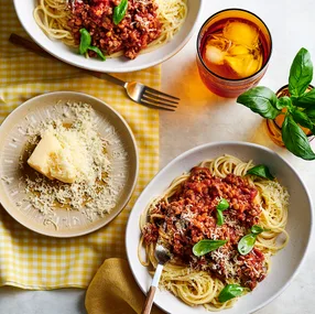 Bowl of pork mince spaghetti Bolognese