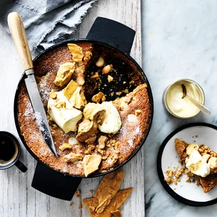 Frying pan coconut blondie with sea salt honeycomb