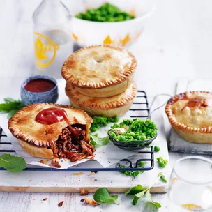 Lamb mushroom pies with side of mushy peas