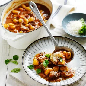 Oregano lamb stew with gnocchi