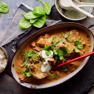 Slow cooked pepper pork curry with side of rice