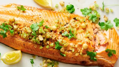 Salmon with macadamia pangrattato