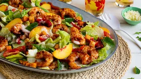 BBQ prawn, peach & chilli Caesar salad