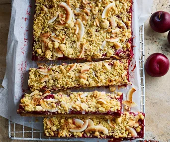 Plum crumble slice