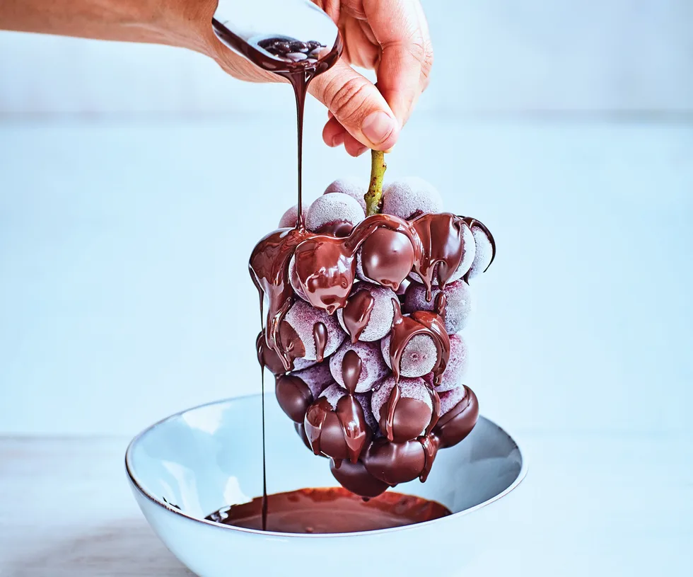 Frozen chocolate grapes