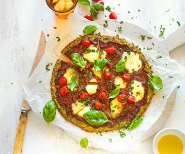 Broccoli parmesan pizza with baby bocconcini