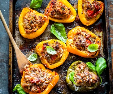 Pork and fennel stuffed capsicums