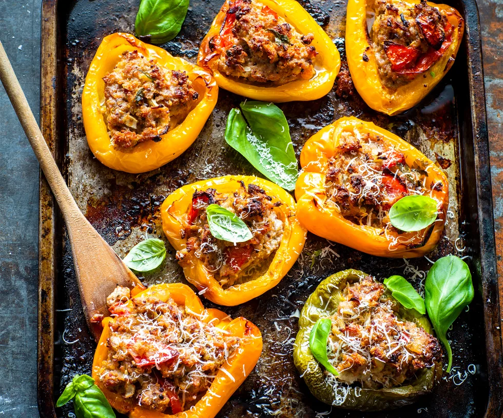 Pork and fennel stuffed capsicums