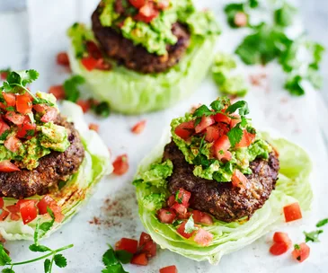 Bean and beef burgers with avocado smash