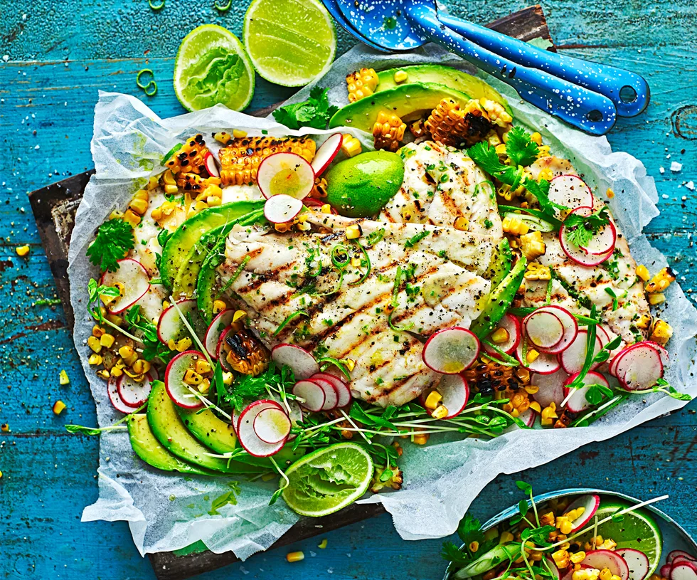 Chilli lime snapper with corn salsa salad