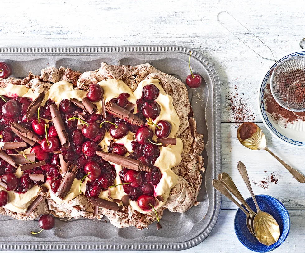 Mocha cherry pavlova