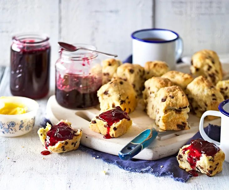 Cherry jam with chocolate chip buttermilk scones