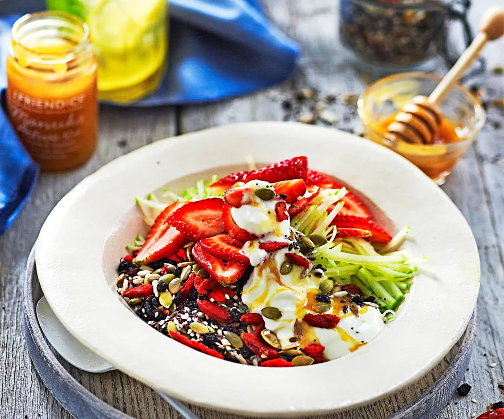 Super seed bowl with apple and yoghurt