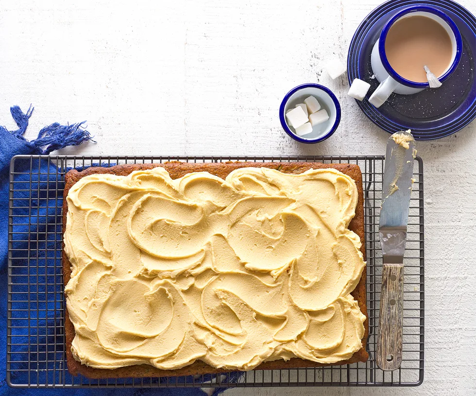 Courgette and banana sheet cake with caramel buttercream
