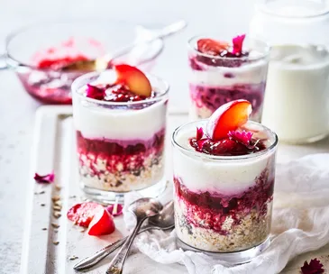 Plum compote with creamy chia overnight oats
