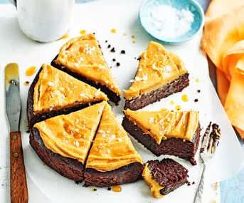 Salted chocolate cake with peanut butter maple icing