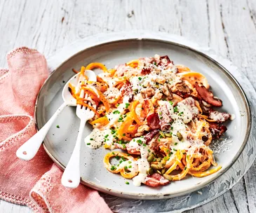 Creamy bacon and pumpkin noodles
