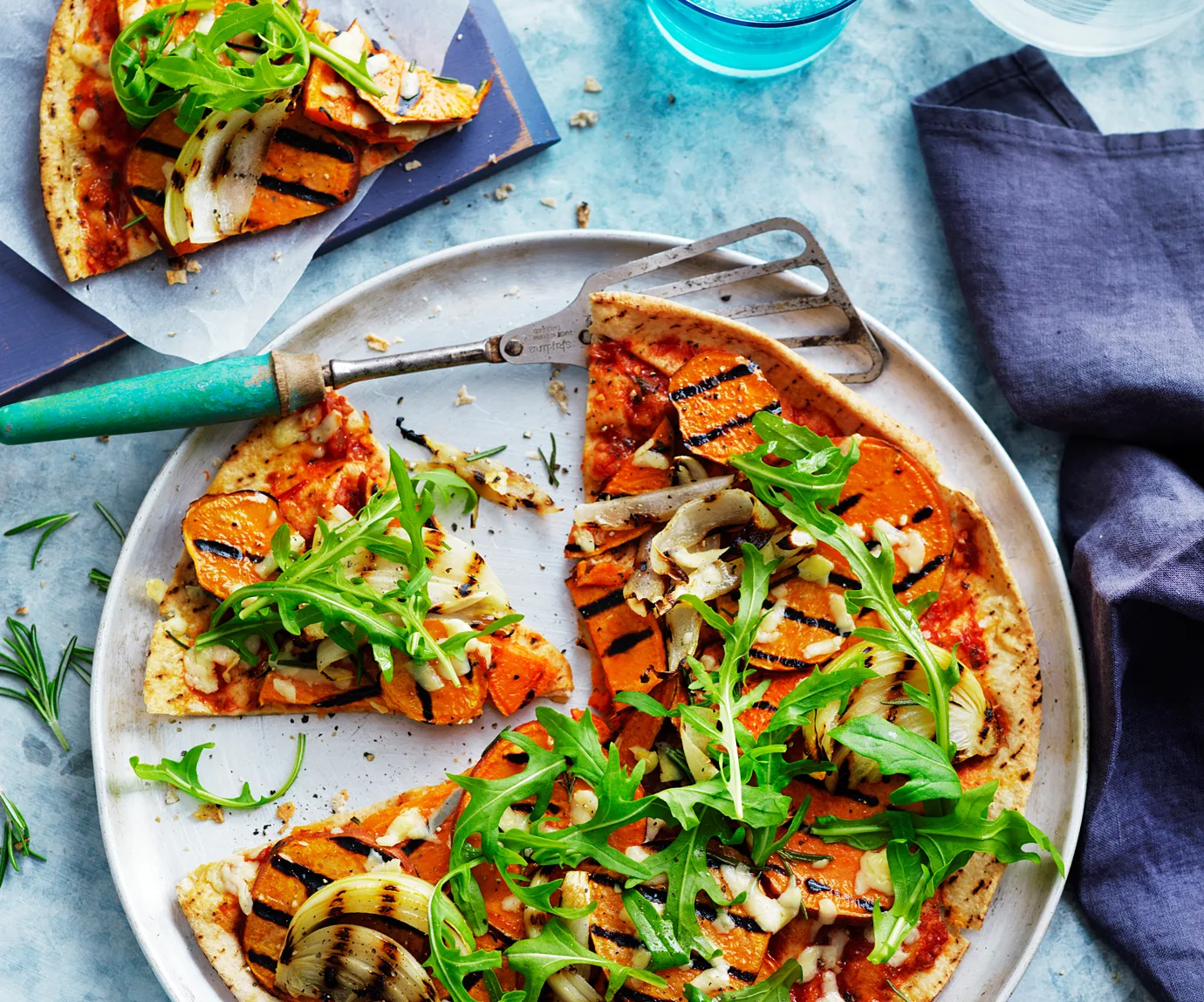 Kumara and onion pizza