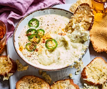 Warm jalapeno, cheese and cauliflower dip