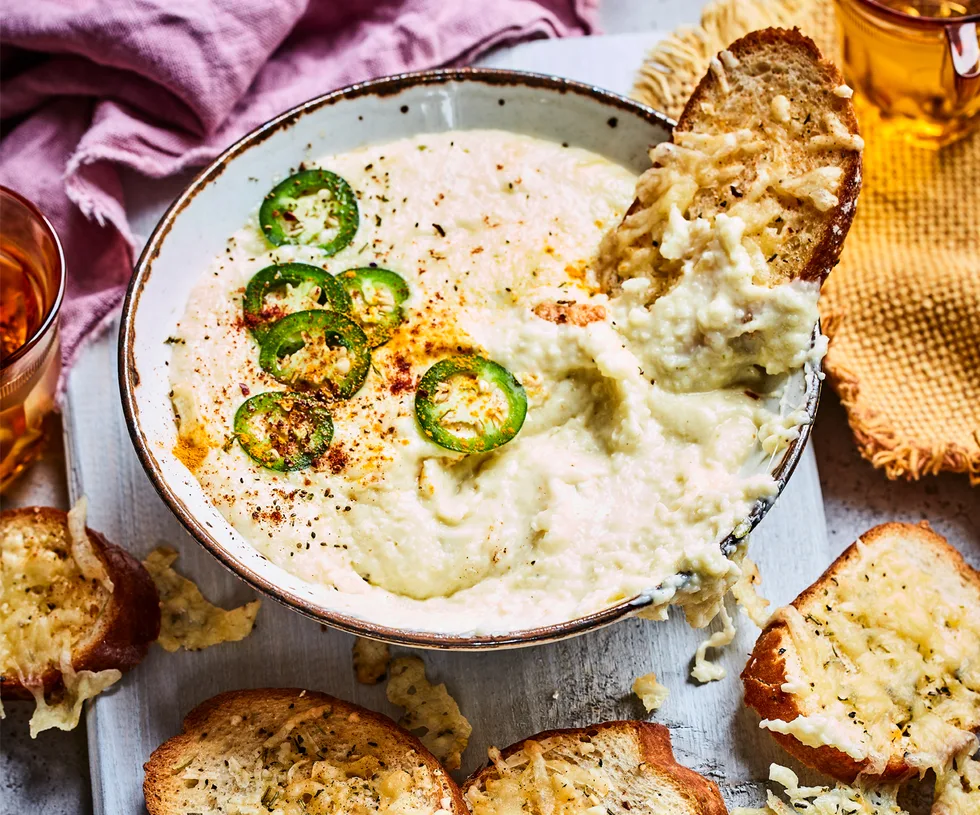 Warm jalapeno, cheese and cauliflower dip