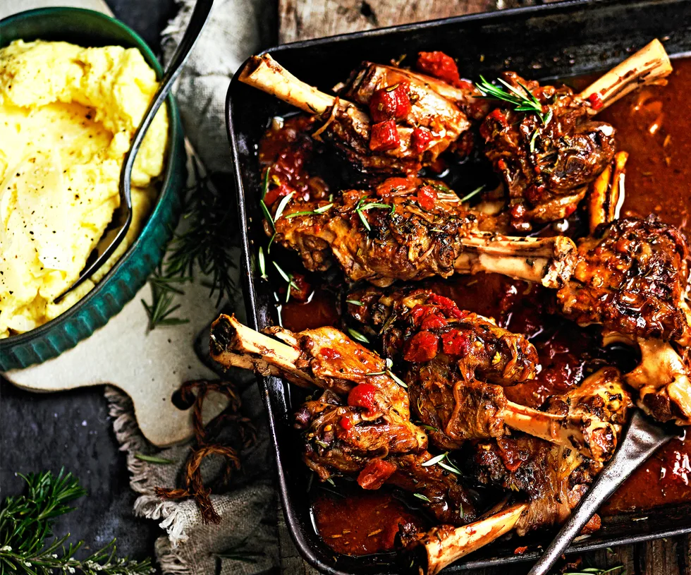 Tomato-braised lamb shanks