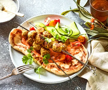 Butter chicken meatball skewers