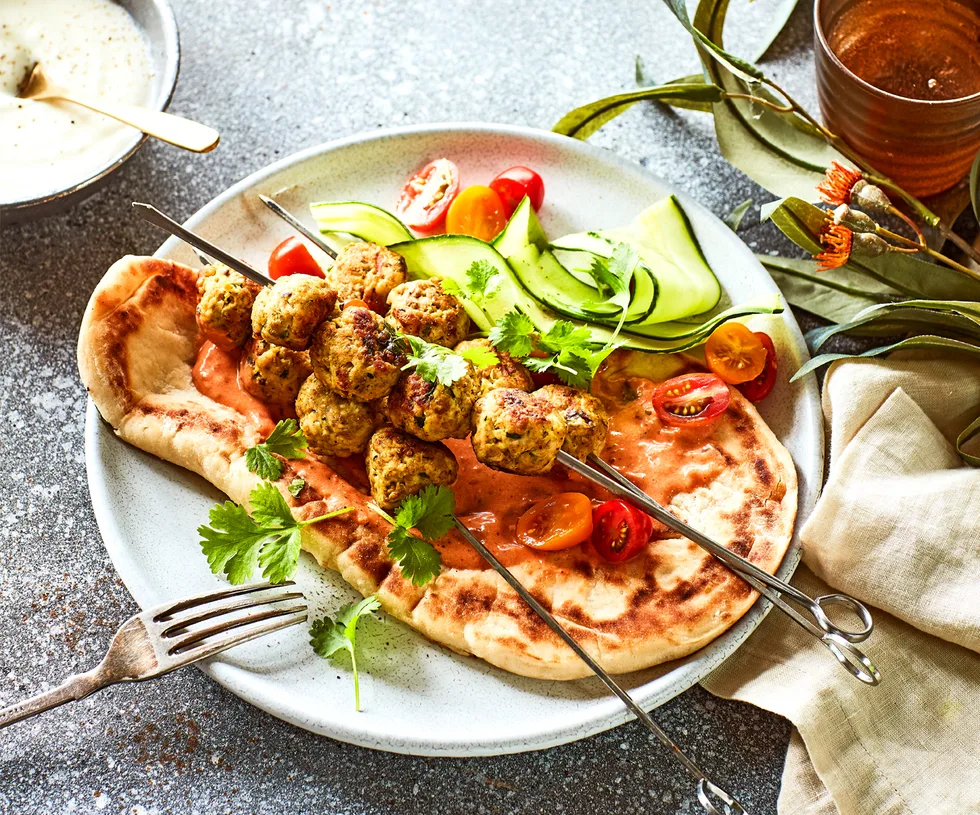 Butter chicken meatball skewers