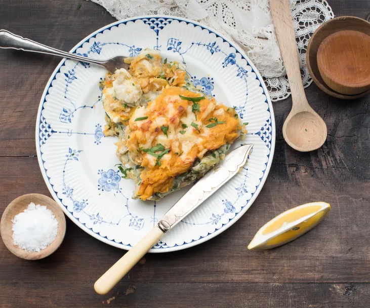 Fish pie with kūmara topping