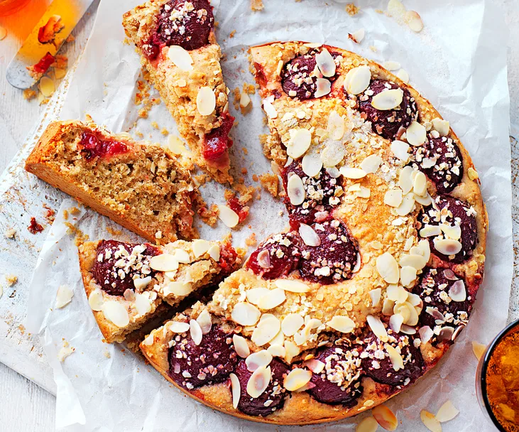Oat and plum tea cake