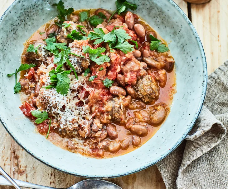 Mum's sausage and beans