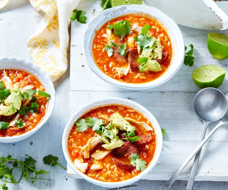 Spanish chicken, chorizo and rice soup