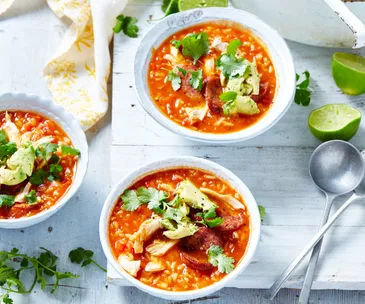Spanish chicken, chorizo and rice soup