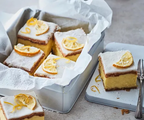Custard slice with lemons on top