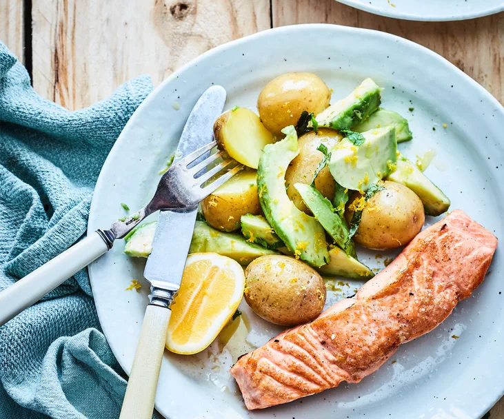 Warm potato and avocado salad