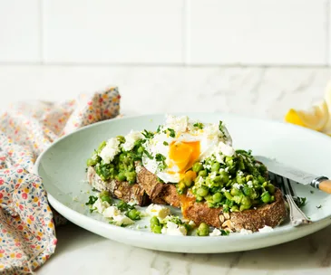 Crushed peas & poached eggs on sourdough toast