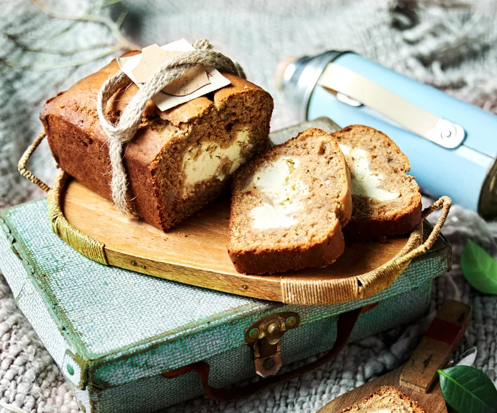 Easy banana bread with cream cheese filling
