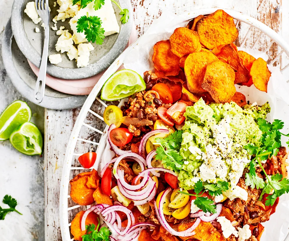 Beef nachos with homemade kūmara chips