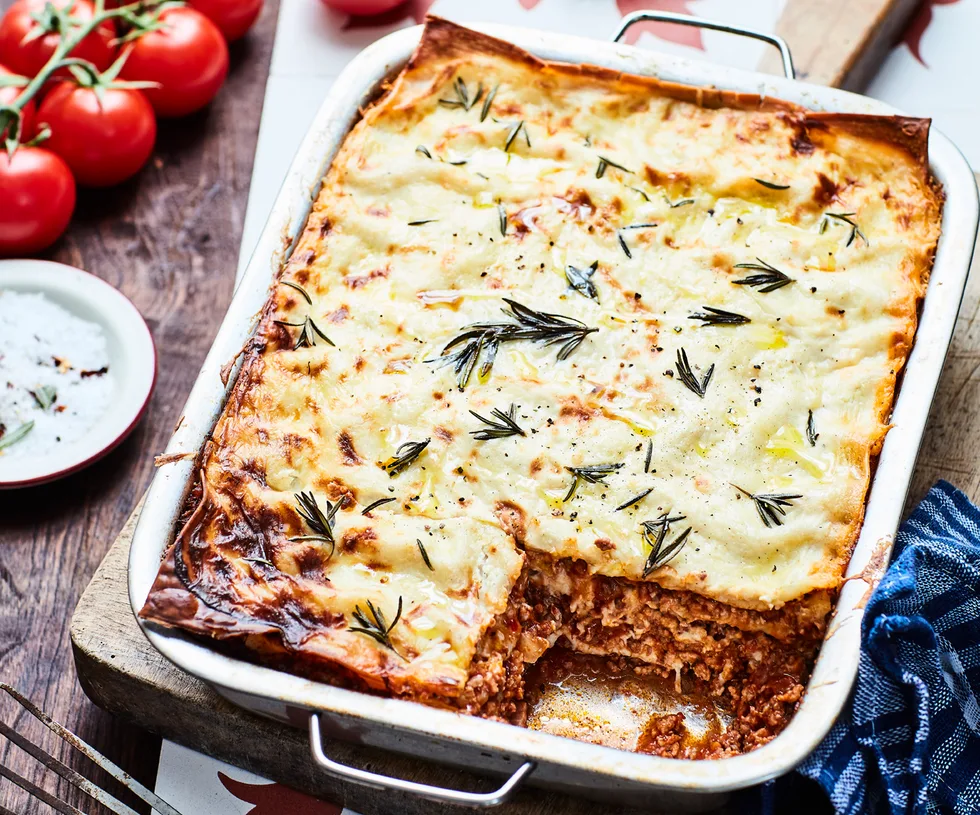 Meat lasagne with creamy ricotta and rosemary