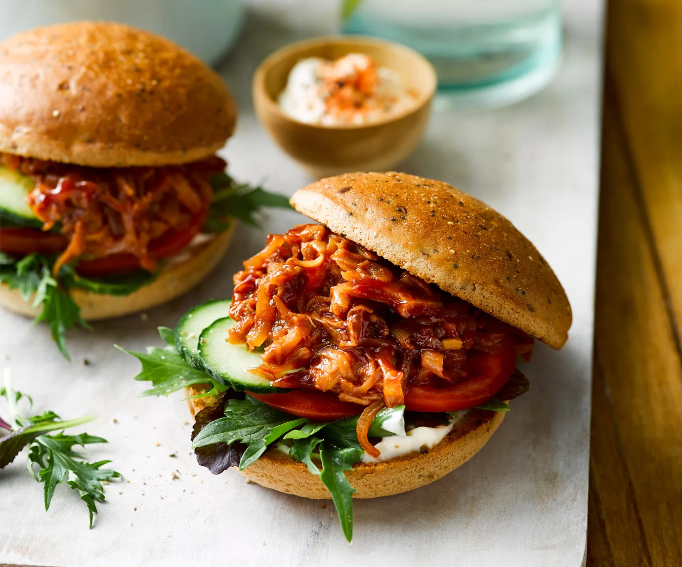 Saucy barbecue jackfruit burgers