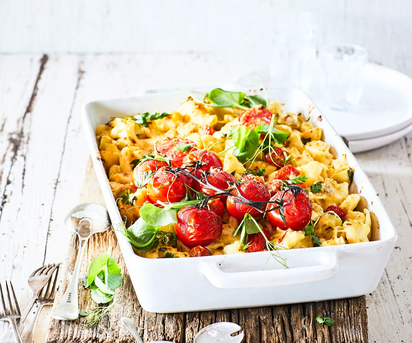 bowl of easy macaroni dish with tomatoes