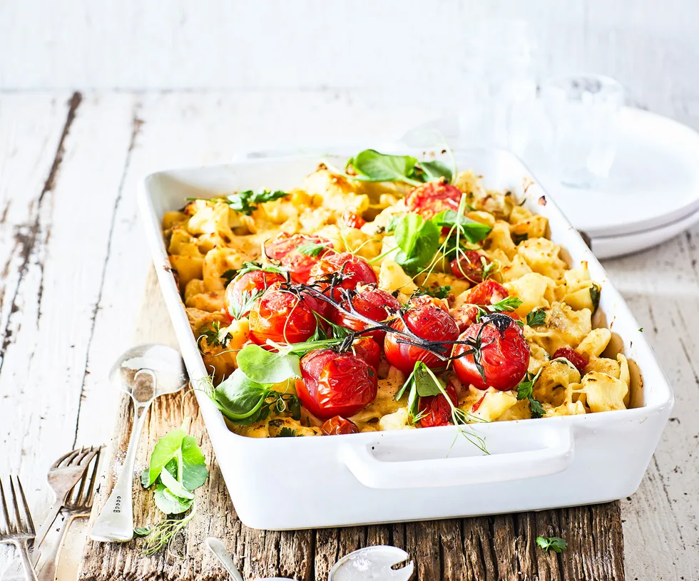 bowl of easy macaroni dish with tomatoes