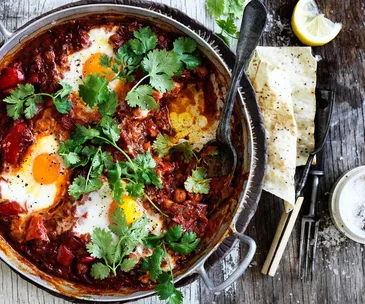 baked chickpea and egg shashuka